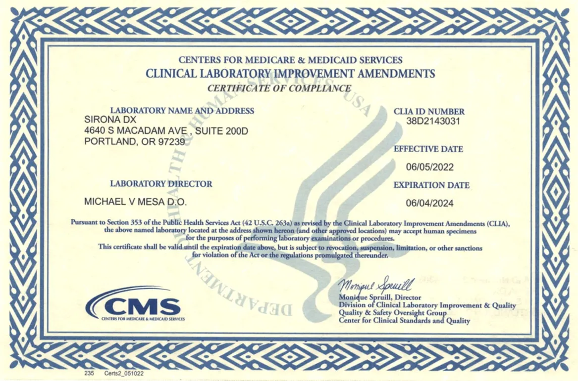 CLIA Certificate 2022 - 2024